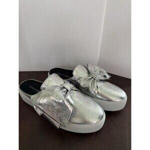 REBECCA MINKOFF Womens Silver Distressed Footbed Neva Platform Mules 8.5 M